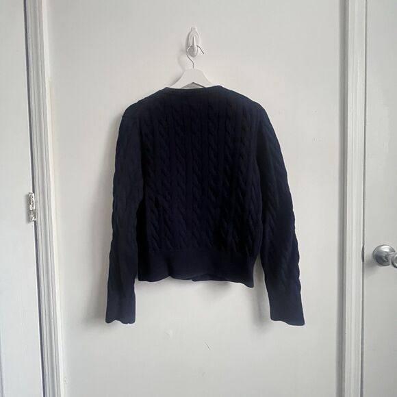 POLO RALPH LAUREN Women Cable-Knit Cotton Crewneck Cardigan Blue Large - Picture 2 of 7